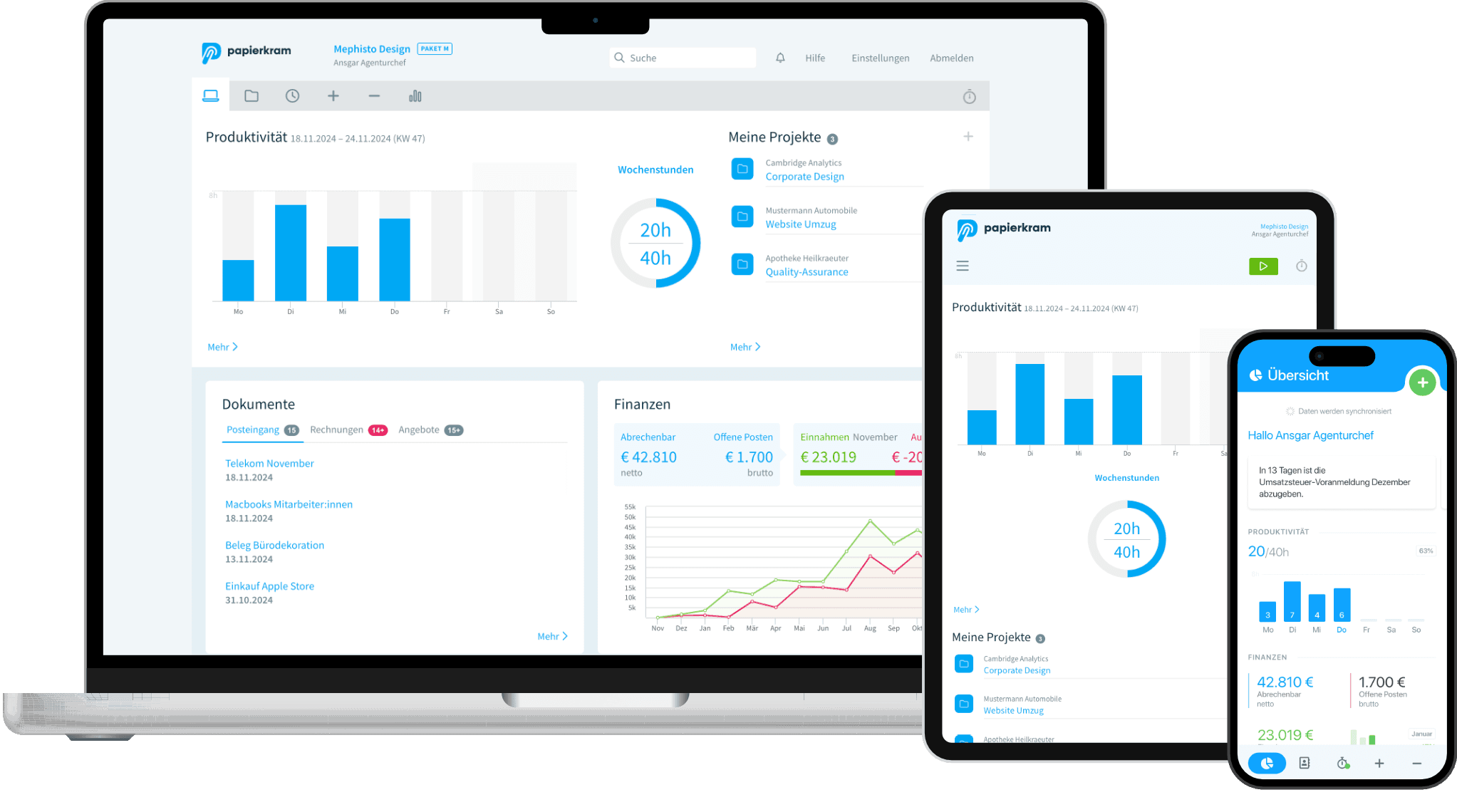 Papierkram Dashboard – Cloud-Buchhaltung mit Cashflow-Übersicht
